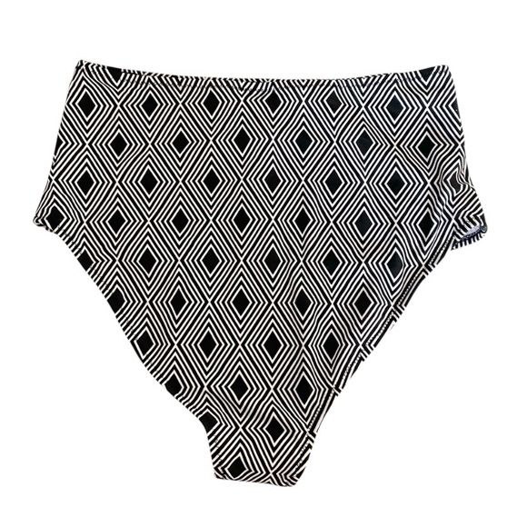 Cupshe Black and White Geometric High Waisted Swim Bikini Bottoms - Picture 3 of 6